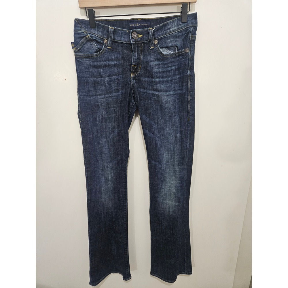 Rock & Republic Womens Dark Wash Studded Bootcut Denim Jeans Size 6